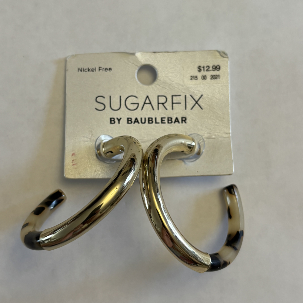 Sugarfix by BaubleBar Gold & Tortoiseshell Acrylic Open Hoop Earrings NWT
